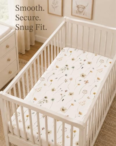 Image of Crib Sheets for Boys and Girls, 2 Pack Fitted Baby Sheets for Standard Toddler Mattress 28 inch x 52 inch, Soft Breathable Jersey Knit Baby Bedding (Butterfly Garden)