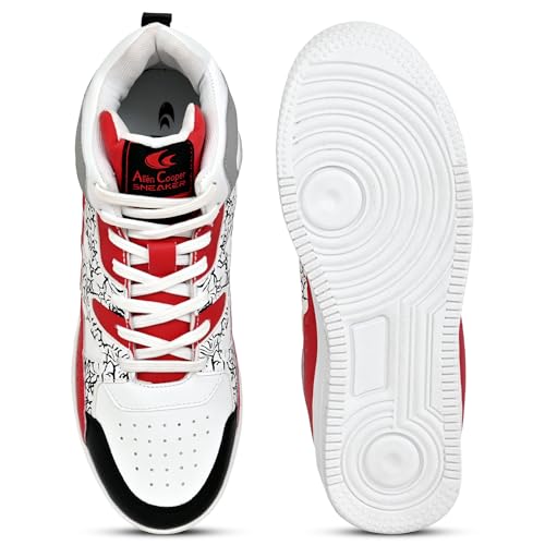 Image of Allen Cooper Men's High-Top Sports Sneakers | Lightweight Training & Casual Shoes | Non-Slip Gum Sole, Breathable Comfort, Stylish Orange Stripes | Ideal for Gym, Running