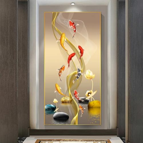 Wall art Koi Fish et lotus doré de luxe pour une décoration raffinée