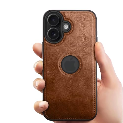 Image of Leather Case for Apple iPhone 16 Plus Premium Protective Stylish Slim Cover with Shockproof Raised Edges Brown