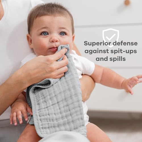 Image of Comfy Cubs Muslin Burp Cloths 20 inch x 10 inch, Pack of 6 - Large, 6-Layer, Ultra Absorbent 100% Cotton for Baby Drool and Messes - Soft, Safe & Gentle Baby Burp Cloths Set for Boys & Girls - Heather Blue