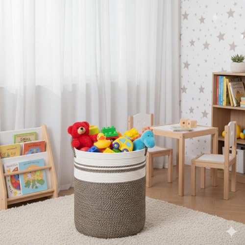 Image of lid Laundry Basket for Clothes, Toy Storage Basket, Storage Basket for Living room, Multi-Purpose, Extra Large Laundry Basket, Dirty Cloth Baskets, 15x20 in inch (LXH) (BG8)