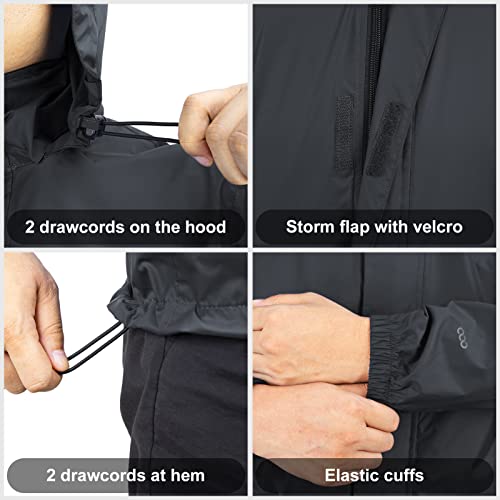 33,000ft Regenjacke Herren Leicht Wasserdicht Faltbare Regenmantel mit Kapuze Fahrrad Rain Windbreaker Windjacke Camping Outdoor schwarz M