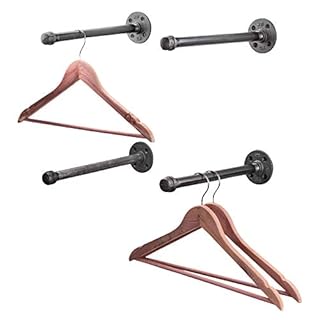 PIPE DECOR Industrial Pipe Wall Mounted Clothing Rack, Commercial or Residential Wardrobe Clothes Display, Heavy Duty Rustic Vintage Steel Grey Black Metal Garment Bracket Frame, 4 X 12" Brackets 