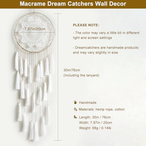 Artilady Macrame Dream Catchers for Bedroom - Tassel Wall Hanging Handmade Dreamcatchers Home Decor with Tassel Feather Ornament Craft Blessing Gift (Tassel White)