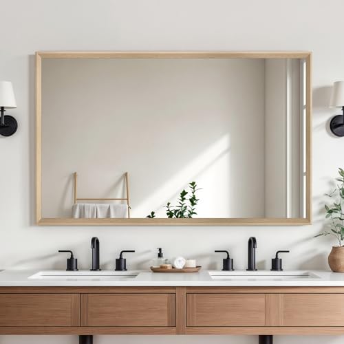 Ultrue Oak Wood Effect Framed Wall Mirror, 30x48 Rectangle Mirror, Anti-desilvering Tempered Glass, Sustainable&Sturdy Frame, Anti-Rust, HD Reflection &3min Fast Setup for Bathroom Living Room