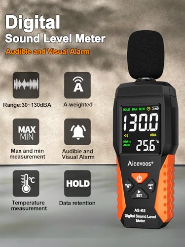 Aicevoos AS-K5-1 Decibel Meter Portable Sound Level Meter Db Meter Decibel Sound Meter Measuring 30 thumb #1