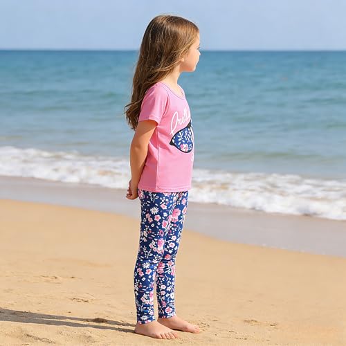 Image of 4-7T Kids Toddler Girls Print Outfits Short sleeved Flower Printed Top+Flower Print Pants Set