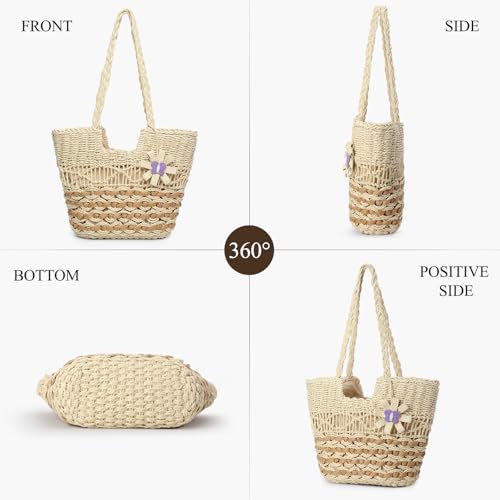 Image of Trifabricy Beach Bags for Women, Summer Straw Bag, Woven Straw Beach Tote Bag Shoulder Handbags