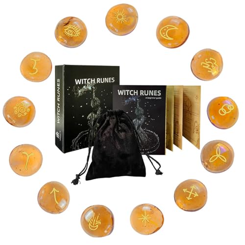 魔女のルーン セット、魔女のルーン | 13個のルーンストーン、魔女ルーンキット,多機能手芸ツール、祭壇占い用のポータブル魔女用品、魔女占い師