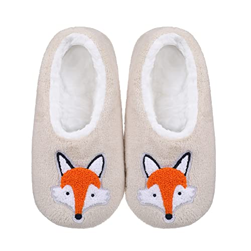 Image of ZYZX Cute Slipper Socks with Grips,Cozy Soft Sole House Slippers for Women | Animal Pattern Warm Safe Non Slip Fleece-lined Fluffy Fuzzy Socks Indoor for Adult,Easy to Wash,Gifts
