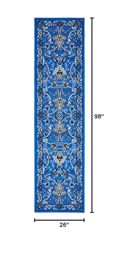 Image of Unique Loom Sialk Hill Collection Area Rug - Washington (2' 2 inch x 8' 2 inch Runner, Dark Blue / Black)