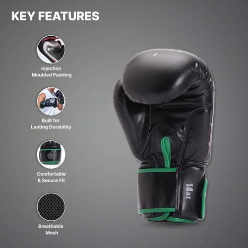 Image of Cult Boxing Gloves for Men & Women | Foam Padding | Punching Bag Gloves for Boxing, Training, Kickboxing, Muay Thai, MMA | 8 Oz Boxing Gloves | Black-Green