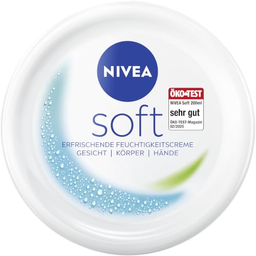 NIVEA Soft erfrischende Feuchtigkeitscreme (200 ml) leichte Creme mit Vitamin E und 100% natürlichem Jojoba-Öl schnell einziehende Hautcreme für fühlbar entspannte Haut