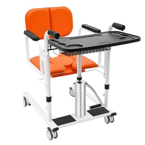 Patient Lift Transfer Chair for Elderly and Disabled Patient Lift Chairs 180°Split Seat with Portable Potty & Seat Cushion,Adjustable Hydraulic Lifting Height,330.7lbs (Orange)