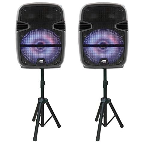 Naxa Electronics NDS-1218D Dual Bluetooth True Wireless Sync Party Speakers with Disco Light Combo, 12-inch, Black Cover