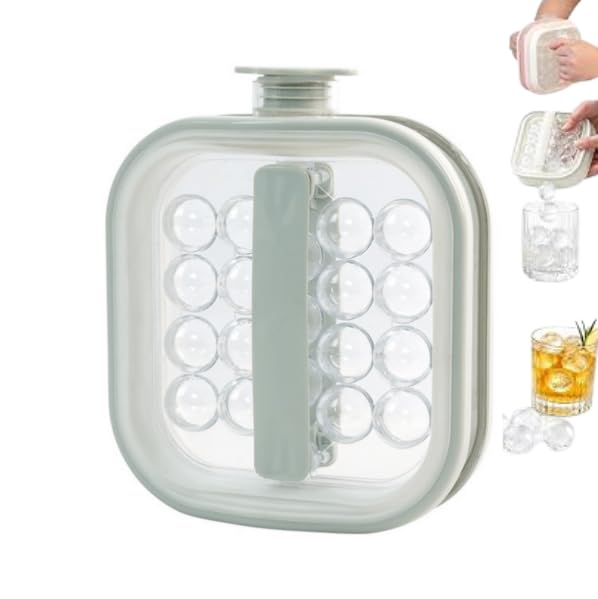 Portable Silicone Ice Ball Maker Kettle, 2-in-1 Ice Cube Bottle, Instant Ice Maker with Pull Handles, Ice Ball Maker for Whiskey, Cocktails, Travel, Camping & Home Bar (Grey)