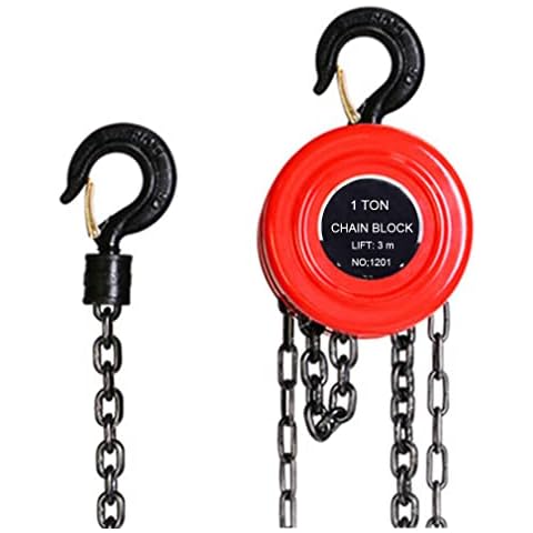 Manual Chain Hoist | 1 Ton/2000 lbs Capacity | 10’ Lift | 2 Hooks | Manual Hand Lift Steel Chain Block Hoist (1T-Red) Cover