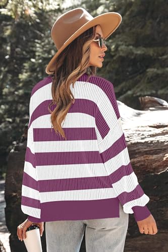 Image of Zeagoo Women 2026 Fall Lightweight Oversized Sweater Crew Neck Long Sleeve Color Block Pullover Rib Knit Blouse Tops XS-2XL