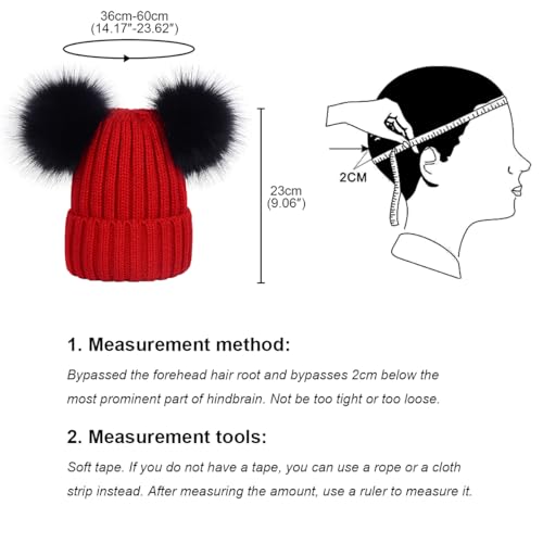 Women's Double Pom Pom Beanie Hat, Winter Warm Knit Faux Fur Bobble Hat Ski Snowboard Skull Cap2