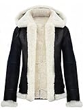 New Women Winter Hooded Style Real Shearling Fur Genuine Sheep Leather Jacket, XXS-3XL (Medium, Blac