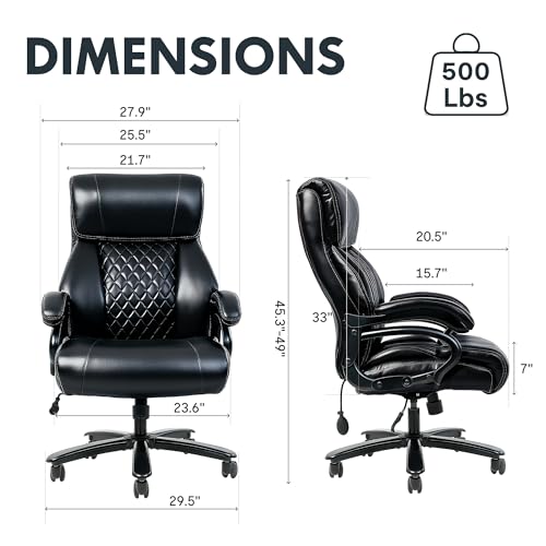 Image of FLEXISPOT 500lbs Big and Tall Office Chair for Heavy People, High Back Heavy Duty Computer Chair with Stable Armrest 1D Lumbar Support, Desk Chairs for Working Gaming Relaxing, PU Leather, Black