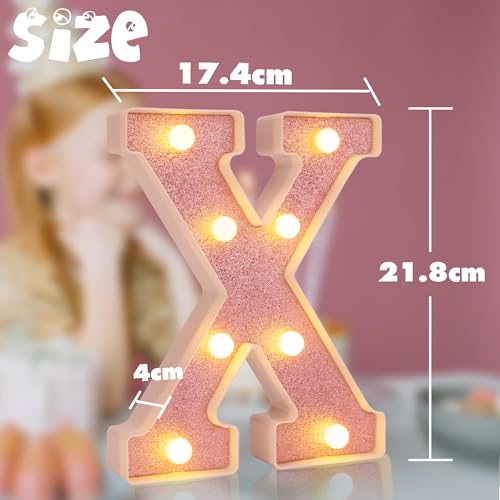 Image of Small Led Marquee Letters, Light Up Letters, 8.58 Inch Led Letter Lights, Battery Powered Lighted Sign for Table, Party, Birthday, Christmas Decor (Pink Glitter, Letter X)
