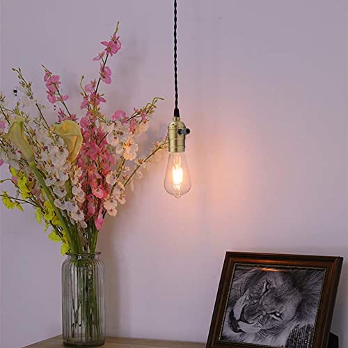 Vintage Plug-in Pendant Light Kit with 1-to-4 Hanging E26/E27 Sockets, Industrial Hanging Light with Individual Rotary Switches, Easy DIY Lighting for Living Room, Patio and Plant Corners, Gold - Image 3