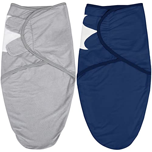 Image of Biloban Baby Swaddles 0-3 Months for Boy & Girl, Cotton Swaddle Blanket, Newborn Essentials, Grey & Navy, 2 Pack