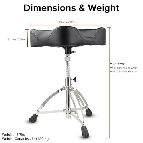 Image of Kadence DRTH-BKJ01 Touring Series Saddle Style Drum Throne | Ergonomic Contoured Seat | 360 Swivel | Height Adjustable Double-Braced Tripod Base | Black
