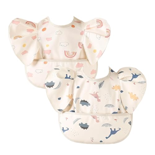 Image of SNOWIE SOFT Sleeved Bib Baby Bib with Pocket, Toddler Bib, Smock, Washable and Lightweight Waterproof Fabric, Fits Bibs for Baby 6 Months+