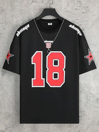 Image of SXV STYLE Chicago Sports Jersey, Number 18, Black with Red Graphics, Short Sleeve T-Shirt