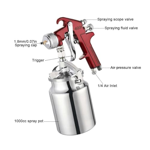 HVLP Air Paint Spray Gun with 1000ml Capacity & 1.8mm Nozzle for Painting Cars Furniture - Image 3