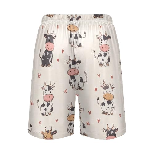 Cartoon Cows Love Pajama Bottom Shorts for Men Soft Casual Sleep Lounge Shorts with Pockets S-XXL2