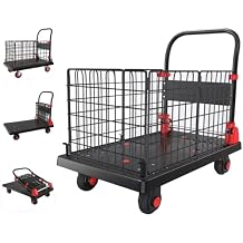 2-in-1 Platform Truck Cart with Cage, Multi-Purpose Foldable Dolly Hand Truck Cage Cart with 660lbs Capacity, for Groceries, Garage Loading and Storage 35.4" L x 23.6" W x 39.4" H