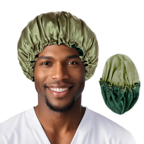 Image of Fittia Men's Satin Bonnet for Short Hair with Adjustable Strap - Sleeping Cap for Fade, Afro & Natural Hair Care, Wave Cap