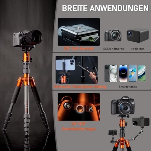 Rollei Compact Traveler No.1 Carbon Orange Kamera Stativ 145cm Reisestativ – Ansicht 6