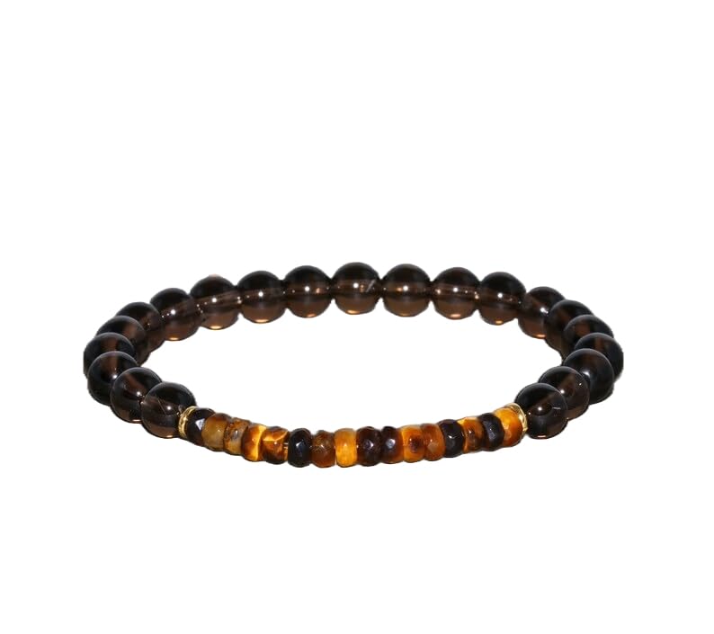 Quartz fumé et œil de tigre bracelet extensible en perles 5-6 mm pierre d'énergie pour femmes