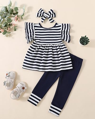 Image of Doresbebe Baby Girl Clothes Toddler Girl Outfits Infant Girl Summer Clothes for Girl Ruffle Shirt Pants+Cute Headband 3PCS