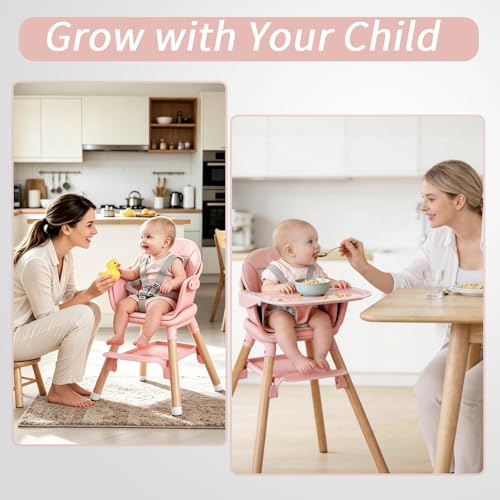 Image of 6 in 1 Baby High Chair, Convertible High Chairs,Pink | Easy Clean Baby Feeding Chair for Babies and Toddlers,5-Point Harness, Double Removable Tray & Reversible Footrest