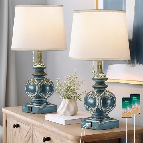 20.75" Farmhouse Table Lamps for Bedroom Set of 2, Rustic
