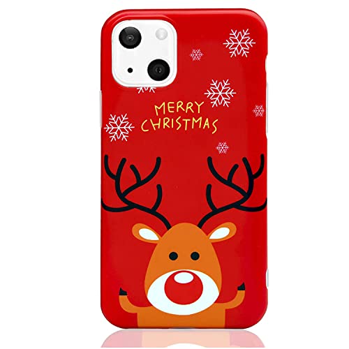 Skyhewen Funda para iPhone 13, funda de teléfono de Navidad para iPhone 13, goma suave delgada de silicona TPU para Navidad, Papá Noel, carcasa a prueba de golpes, alce rojo Cover