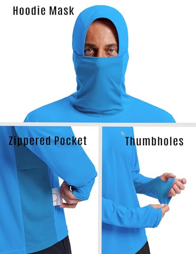 Image of PINSPARK UPF 50+ Sun Protection Hoodie Men with Mask Quick Dry Long Sleeve Fishing Hiking Shirts UV Rash Guard Lightweight