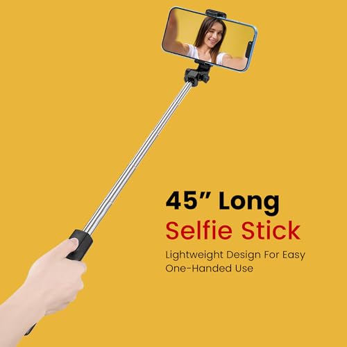 Image of WeCool Selfie Stick with 7section Telescopic Pole extendable Upto 45inches,Detachable Wireless Bluetooth Remote for Photoshoot & Vlogging, Compatible with iPhone & Android