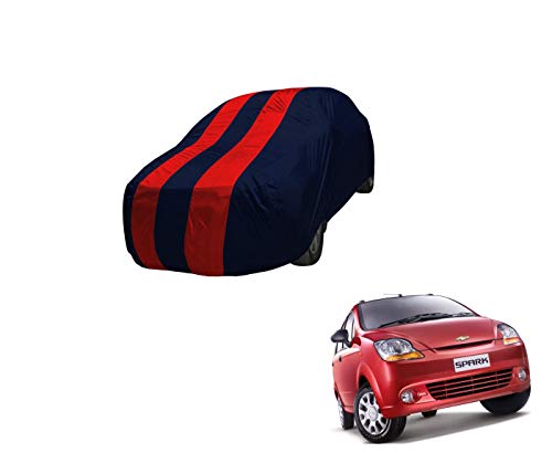 Image of Auto Hub Car Cover Compatible with Spark with Mirror Pocket,Triple Stitched, Weather Proof, Spark Car Cover- Navy-Red