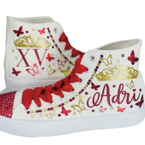 Quinceanera Sneakers Red Gold Butterfly 15 Birthday personalized