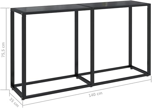 Miniatura 26 de vidaXL Mesa consola rectangular de vidrio templado en negro, para sala de estar, mesa auxiliar de acero con recubrimiento en polvo, mesa para Negro