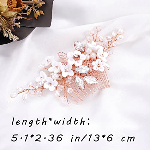 Accer Pearl Bridal Hair Comb Rose Gold Crystal Wedding Hair Combs Flower Bride Hair Accessories For Women And Girls #TOP5
