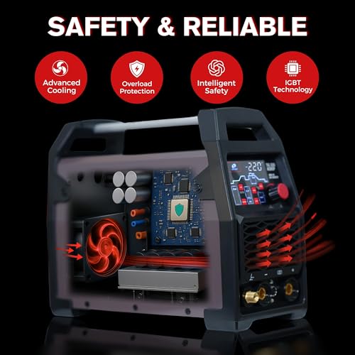 Image of LOTOS TIG220ACDCP 220A AC /DC TIG Welder, Digital Display, 13-in-1, Pulse, Spot, Stick, HF Start, Dual Voltage 110 /220V, 3 AC Waves, Aluminum Stainless Steel Welding