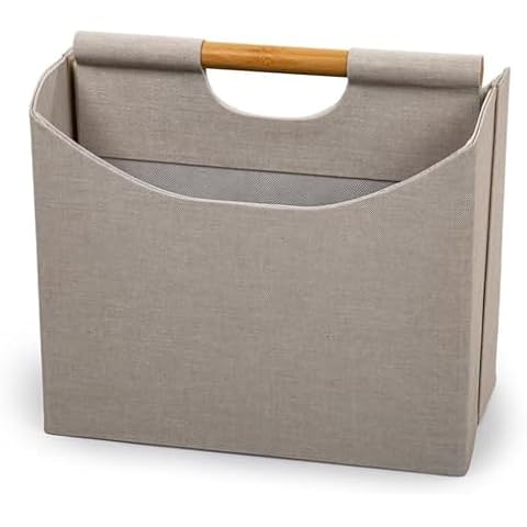 Truu Design Modern Woven Paper Fabric Two Compartment Magazine Holder Beige Cover
